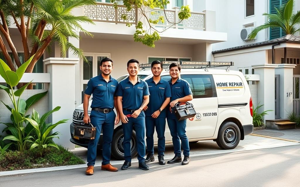 Adam, Wai Hong and the Editly crew beside their service van in Setapak